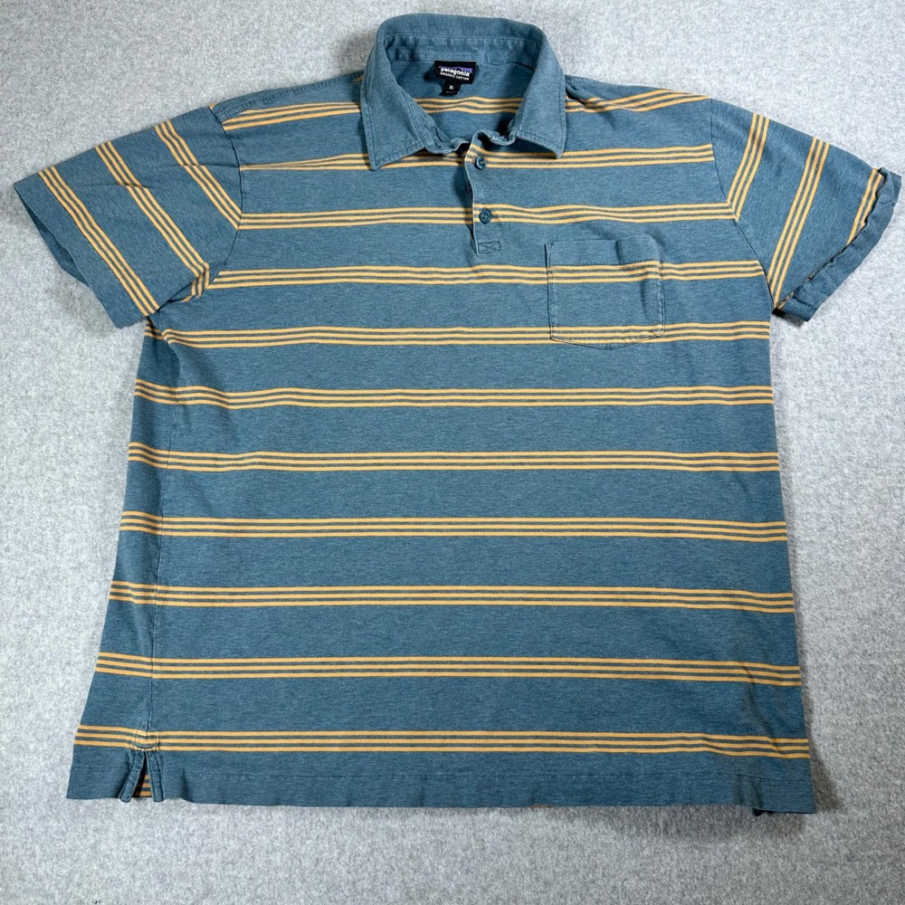Patagonia Organic Cotton Polo Shirt Striped Pocket‎ Casual Top XL